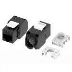 Модуль Кейстоун (Keystone) RJ45 CAT5E неэкранированный, 180 градусов, безынструментальный монтаж (Toolless), чёрный (применим с инструментом RT)