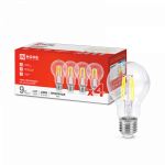 Лампа светодиодная LED-A60-deco 4PACK 9Вт 230В Е27 4000К 1040Лм (4шт./упак) прозрачная IN HOME