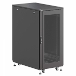 Шкаф напольный разобранный 19   IT-CQE-N 24U 600x800мм, крыша с вырубкой, дверь стекло и сплошная металл, одинарные боковые панели, черный RAL9005