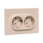 Механизм розетки двойной, 16А, с заземлением, без шторок, с рамкой, кремовый Эпика EKF