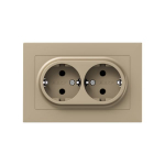 Механизм розетки двойной, 16А, с заземлением, без шторок, с рамкой, шампань Эпика EKF
