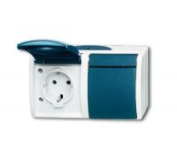 Розетка ABB Ocean 2-мест. в сборе с корпусом с З/К откр. уст-ки16А 220-250В со шторками с крышкой IP44 сине-зелён.
