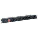 Блок розеток PDU TERACOM PRO 19" 1U 10А/250В 8 розеток Schuko с выключателем без шнура питания входной разъем C14 корпус алюминий черный