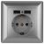 Розетка Intro Solo 4-410-03 с заземлением P+E Schuko со шторками, 16А-250В + 2хUSB, IP20, СУ, алюминий