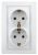 Розетка Intro Plano 1Э-208-01 с заземлением двойная 2X2P+E Schuko со шторками, 16А-250В, IP20, СУ, б.л., белый